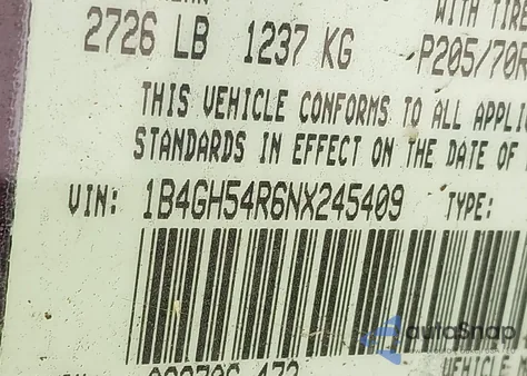 1992 Dodge Grand Caravan Le из США, поврежденный, VIN 1B4GH54R6NX245409